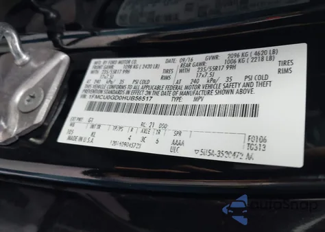 2017 Ford Escape Se from USA, damaged, VIN 1FMCU0GD0HUB56517